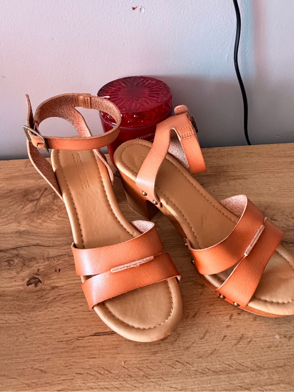 Women’s Orange Ankle-Strap Block Heel Sandals